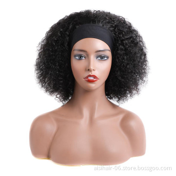 Resaler Price Brazillian Wigs Short Afro Kinky Human Hair Wigs With Headband Curly For Black Women Bob Wig Natural Black Color